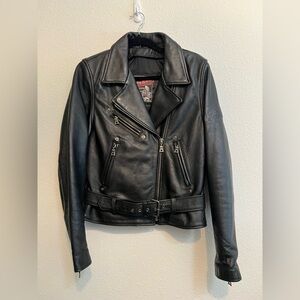 #540 Black Leather Biker Moto Jacket Black Medium